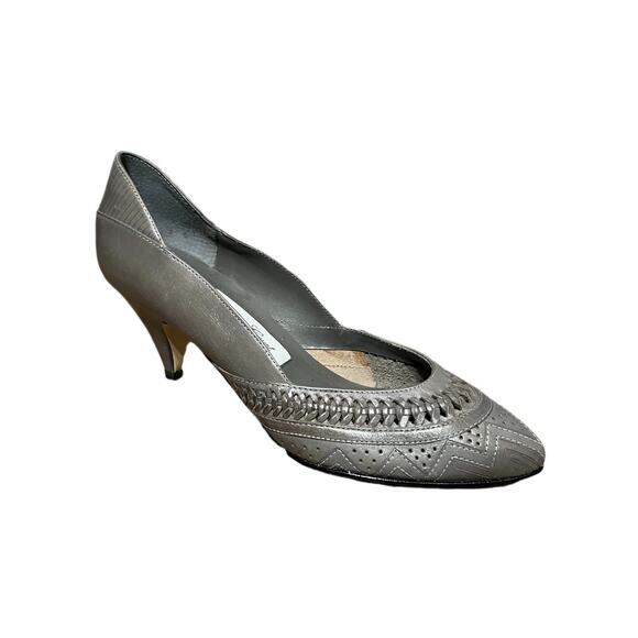 Carriage Court Shoes - ⭐️Carriage Court Vintage Grey Geometric Print Pointy Toe Kitten Heel Sz-7 1/2 B